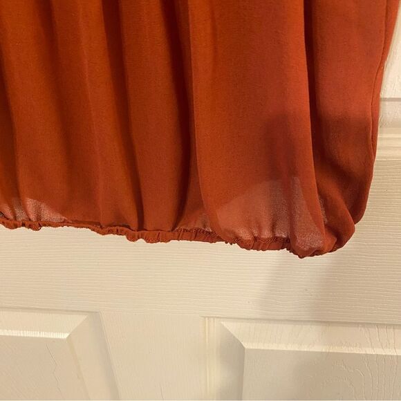 Max Studio Orange Pleated 3/4 Sleeve Blouse - Picture 7 of 9